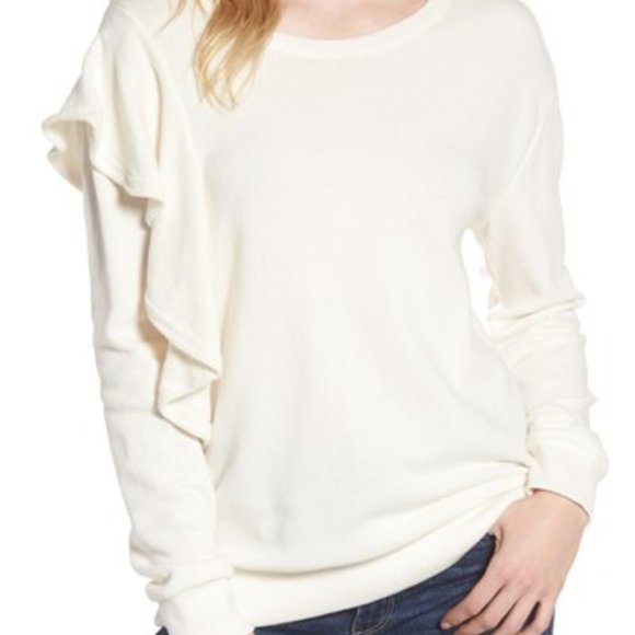 NWT Women's Splendid West Fourth Ruffle Sweatshirt White, Gray, Black $100 - Picture 6 of 6